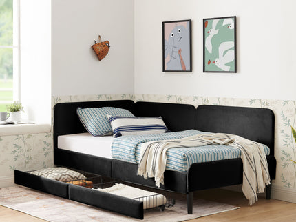 Upholstered Platform Bed Frame With 2 Storage Drawers And Adjustable Sofa Bed
