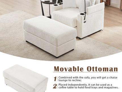 Modern Style Loveseat Sofa Sectional Sofa Couch With Storage Space, A Movable Ottoman, Two USB Ports, Two Cup Holders, A Phone Holder For Living Room