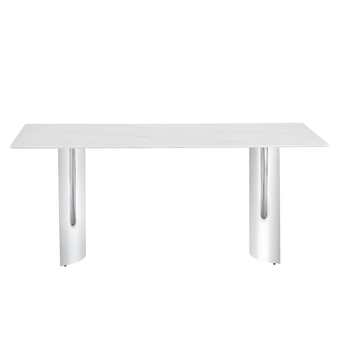 Modern Minimalist Dining Table With Imitation Marble Glass Desktop And Metal Legs