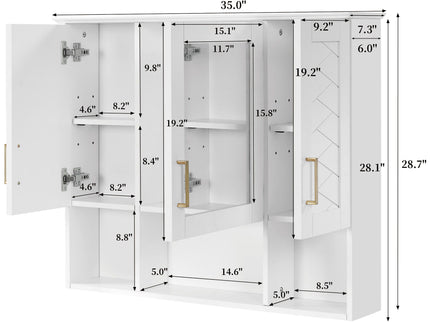 Modern Wall Mounted Medicine Cabinet With Adjustable Shelves, Soft Close Doors, High Define Mirror