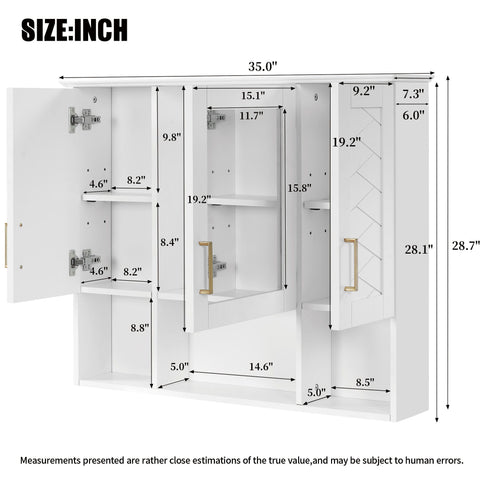 Modern Wall Mounted Medicine Cabinet With Adjustable Shelves, Soft Close Doors, High Define Mirror