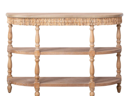 Handcrafted Console Table With Hand Woven Trim, 3 Tier Storage Shelves - Natural