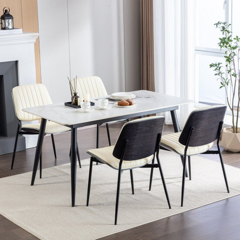 Dining Chairs (Set of 2) Mid-Century Modern Retro Chair With Walnut Bentwood Back Upholstered Seat Metal Legs Adjustable Foot For Kitchen Dining Room Chairs