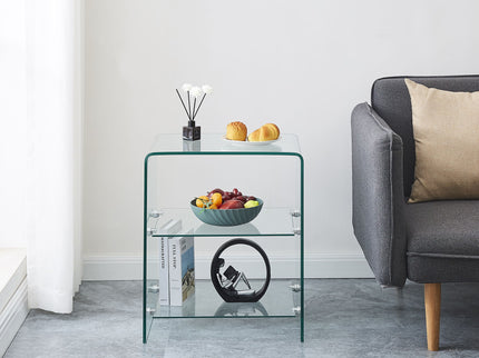 Tempered Clear Bent Glass Side Table Sofa Table, Multi Purpose Use, Premium Tempered Glass - Transparent