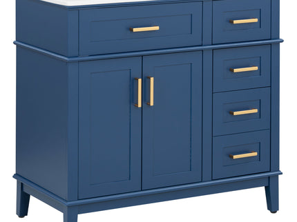 Bathroom Vanity With Ceramic Sink, Soft-Close Doors, 4 Storage Drawers - Blue