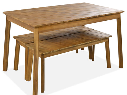 3 Pieces Acacia Wood Table Bench Dining Set For Outdoor & Indoor Furniture With 2 Benches, Picnic Beer Table For Patio, Porch, Garden, Poolside - Natural