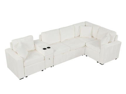 Modular L-Shaped Sectional Sofa Bed With Pull-Out Sleeper, Cup Holders, And Storage