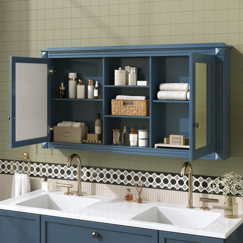 Modern Wall-Mount 2 In 1 Mirror Cabinet With Adjustable Shelves, Soft-Closing Hinges