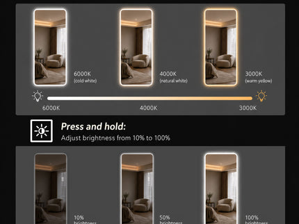LED Full Length Mirror With Frosted Edge Lighting, 3 Color Temperatures
