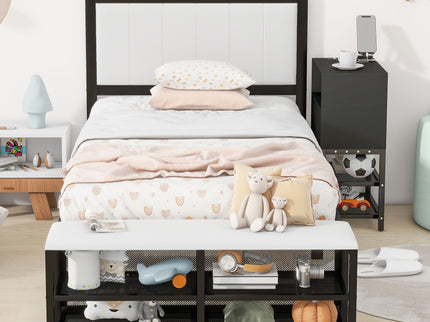 Platform Bed With 2 Tier Storage Shelves, Storage Cabinet
