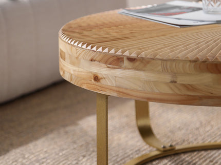 Modern Round Coffee Table With Wooden Carving Pattern