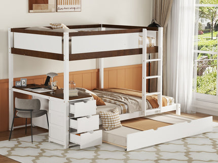 Bunk Bed With Twin Size Trundle, Storage And Desk