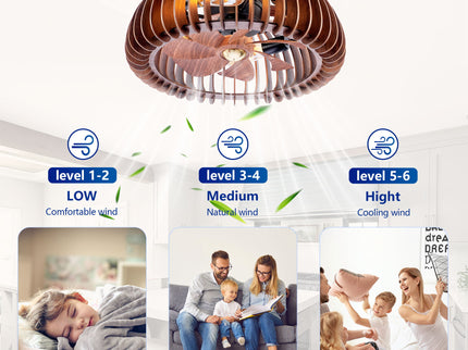Semicircle Flush Mount Fan Light, (No Included Bulbs) And Remote Control, 6 Speeds, Quiet DC Motor For Living Room - Wood