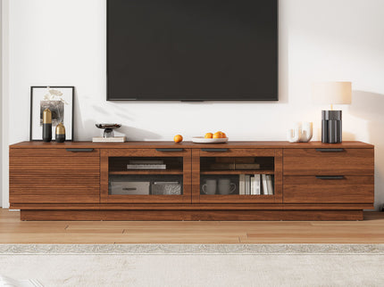 TV Stand With 2 Drawers, Doors & Cable Management, Soft Closing Hinges - Walnut