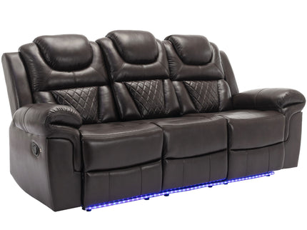 3 Pieces Recliner Sofa Sets Home Theater Seating Manual Recliner Chair & Center Console And LED Light Strip For Living Room - Brown