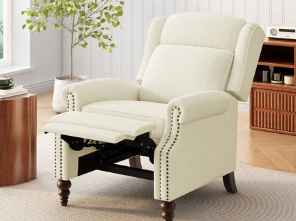 Push Back Recliner Chair Upholstered Recliner Armchair With Classic Wing Back And Solid Gourd-Shaped Legs