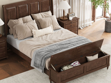 Sleigh Bed Frame With Tall Headboard And Storage Bench