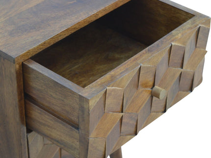 Cube Carved Bedside Table Nightstand - Chestnut