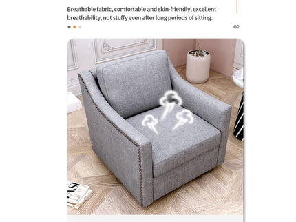 360 Degree Swivel Armchair, Skin Friendly Fabric, Ergonomic Design, Brass Nail Decorative Armchair