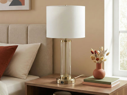 Luna - Table Lamp With On / Off Switch Clear Body Base - Clear / Silver / White