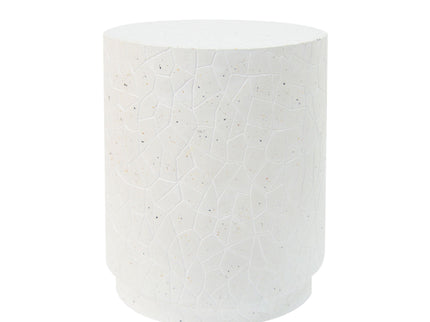 Outdoor Terrazzo Concrete Drum End Table, Living Room Accent Table - White Terrazzo