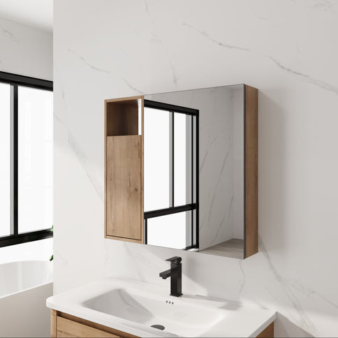 29.63" Wall Mounted Bathroom Cabinet With Adjustable Shelves Storage Cabinet - Imitative Oak