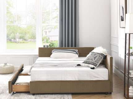 Storage Upholstered Tufted Bed Frame With Backrest And Armrests