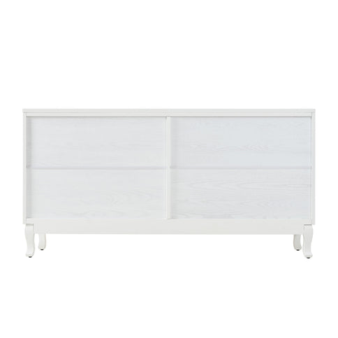 Elegant Sideboard With Sophisticated Wavy Pattern Doors And Arched Groove Design, Adjustable 4 Door Layout