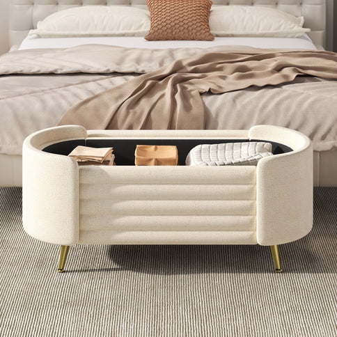 Modern Oval Storage Ottoman With Upholstery