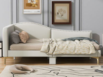 Upholstered Daybed With Headboard And Armrest, Support Legs