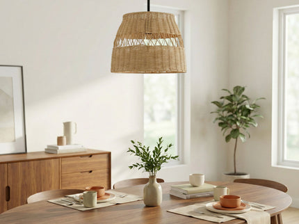 Essence - Single Lights Pendant With Shade - Black / Rattan