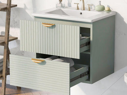 Modern Wall-Mounted Bathroom Vanity With 2 Drawers, Ideal For Small Bathrooms - Green