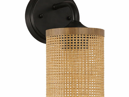 Reef - Single Lights Wall Sconce With Natural Shade Rustic Wicker Wall Light - Black / Rattan