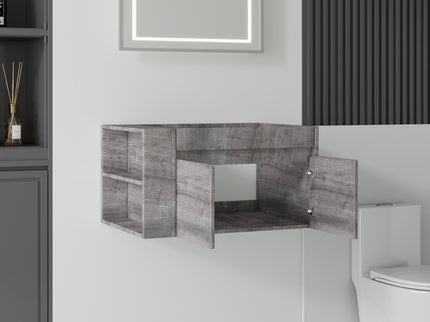Floating Bathroom Vanity Cabinet, Soft Close Double Drawers, Open Side Storage, Wall Mounted, Cabinet Only