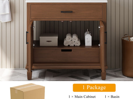 Bathroom Vanity With Ceramic Sink, Modern Free Standing Cabinet With Soft Close Drawers