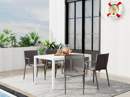 4 Modern Stackable Armchair Matched With Long Table
