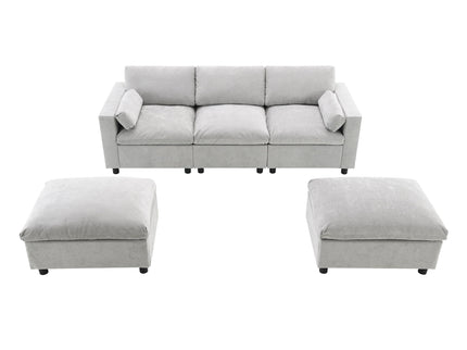 Modular Sectional With Storage Pockets, 5 Seat U Shaped Couch Set With Pillows, Free Combination Modern Cloud Sofa With 2 Movable Ottoman