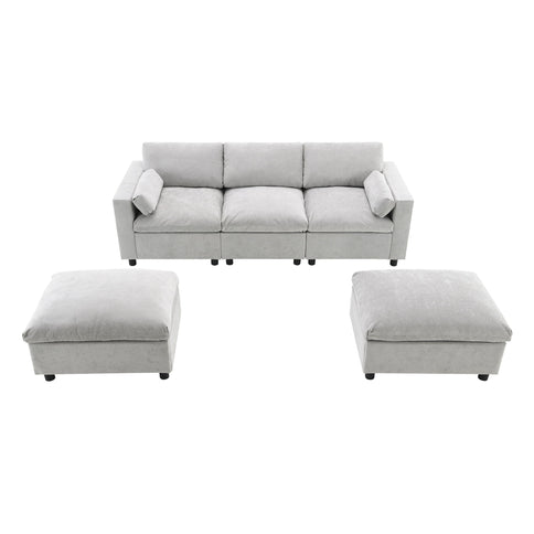 Modular Sectional With Storage Pockets, 5 Seat U Shaped Couch Set With Pillows, Free Combination Modern Cloud Sofa With 2 Movable Ottoman