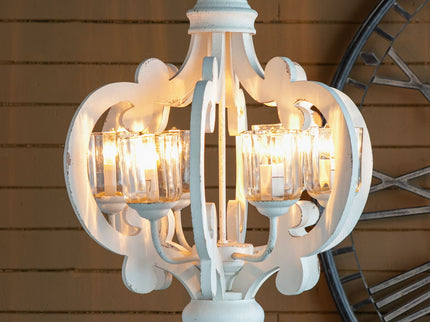 Farmhouse Chandelier, 6 Light Wood Chandelier Pendant Light Fixture With Adjustable Chain For Dining Room Living Room Entryway, Bulb Not Included