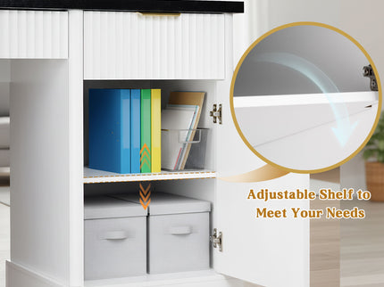 Modern Fluted Office Desk With Storage Cabinet