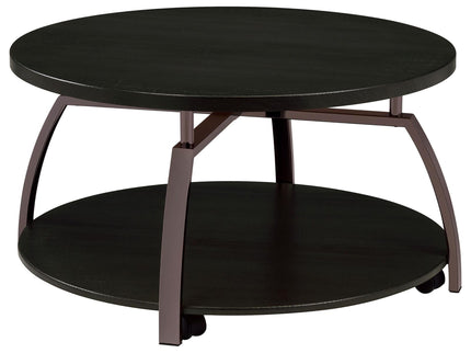 Round Coffee Table With Storage Shelf - Black