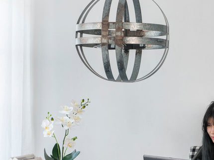 4 Light Galvanized Chandelier, Hanging Light Fixture With Adjustable Chain For Kitchen, Bulb Not Included - Gray