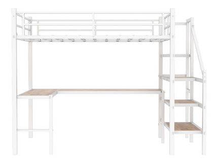 Loft Bed & L-Shaped Desk, Large Storage Space