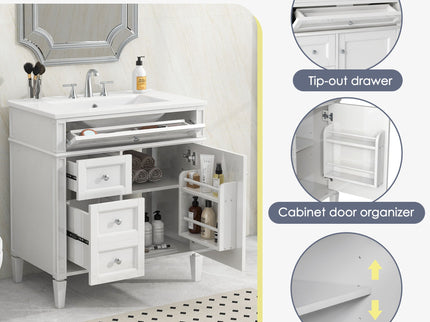 Bathroom Vanity With Top Sink, Modern Bathroom Storage Cabinet With 2 Drawers And A Tip-Out Drawer