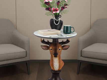 Deer Head Accent Table, Animal Statue For Living Room - Brown