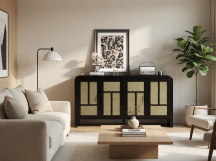 Sideboard Buffet Cabinet With 4 Doors & Adjustable Shelves - Black