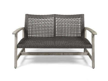 Hampton - Outdoor Wood And Wicker Loveseat - Gray