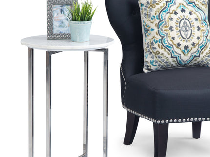 Marsden - Side Table With Polished Base - White / Silver