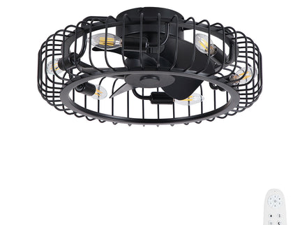 Flush Mount Ceiling Fan With Lights, Low Profile Fandelier With E12 Sockets, Reversible DC Motor, 6 Speeds - Black