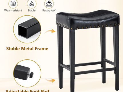 Bar Stool With Brass Nailhead Trim (Set of 2) - Black